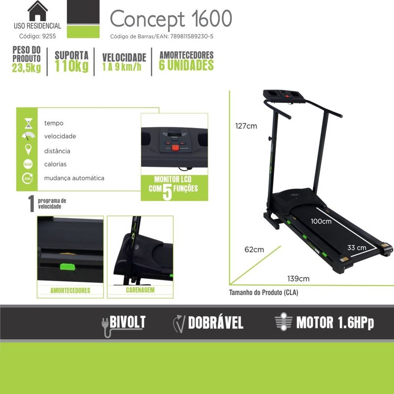 Esteira Eletrônica Dream Fitness Concept 2.5 Bivolt