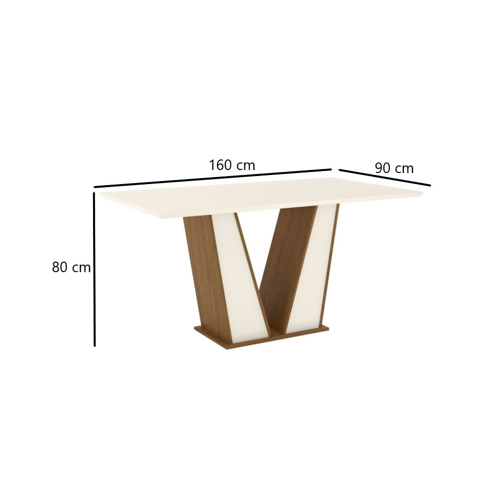 Mesa 160 x 80 cm Sala De Jantar Cozinha Retangular sem Vidro MDF Branco ...