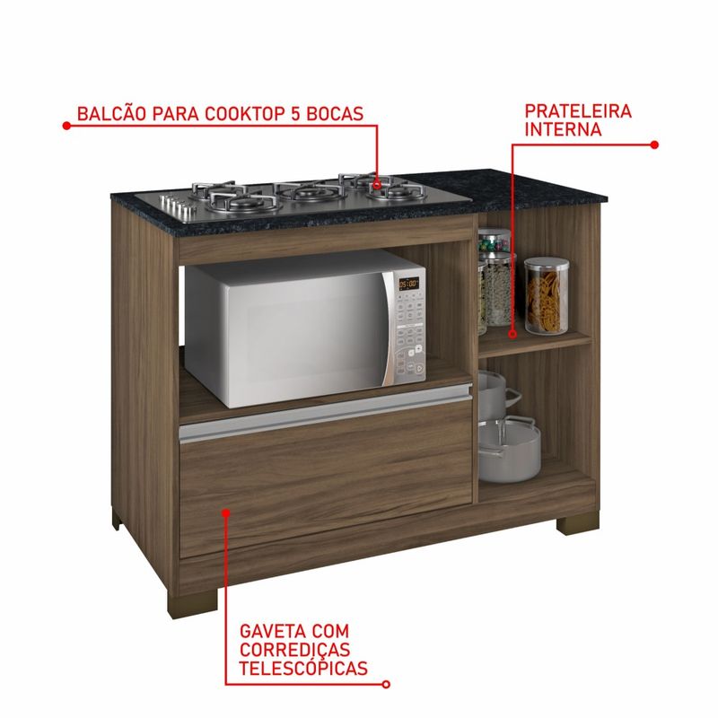 Balcão Para Cooktop Com Tampo Nicho Microondas 1 Porta 1