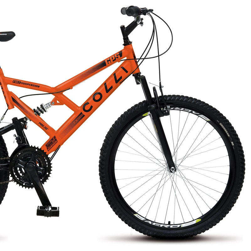 Bicicleta Colli GPS Aro-26 Com Dupla Suspensão, 36 Raias, 21 Marchas e  Freios V-Brake - Laranja