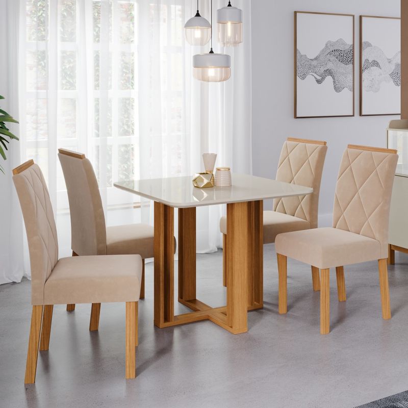 Conjunto de Sala de Jantar com Mesa e Quatro Cadeiras Marrons