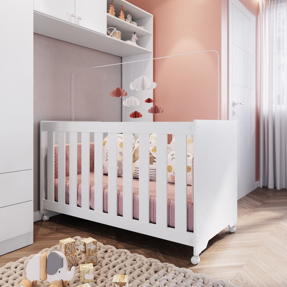 Berço Bebe Infantil Americano com Colchão Aconchego Completa com Mosquiteiro Branco