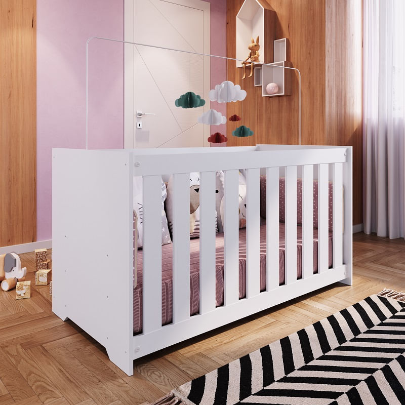 Berço Bebe Infantil Americano com Colchão Aconchego Completa Móveis Branco
