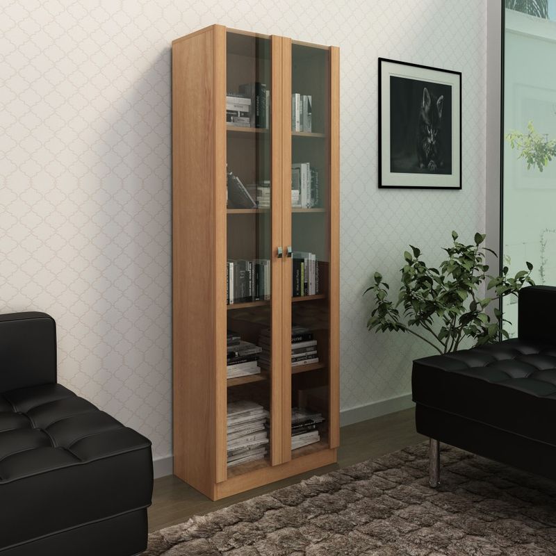 Armario-Estante-Livreiro-Portas-Vidro-4-Prateleiras-Amendoa--1-