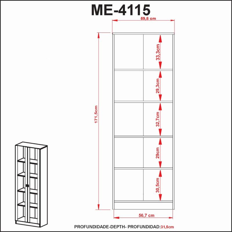 Armario-Estante-Livreiro-Portas-Vidro-4-Prateleiras-Amendoa--6-