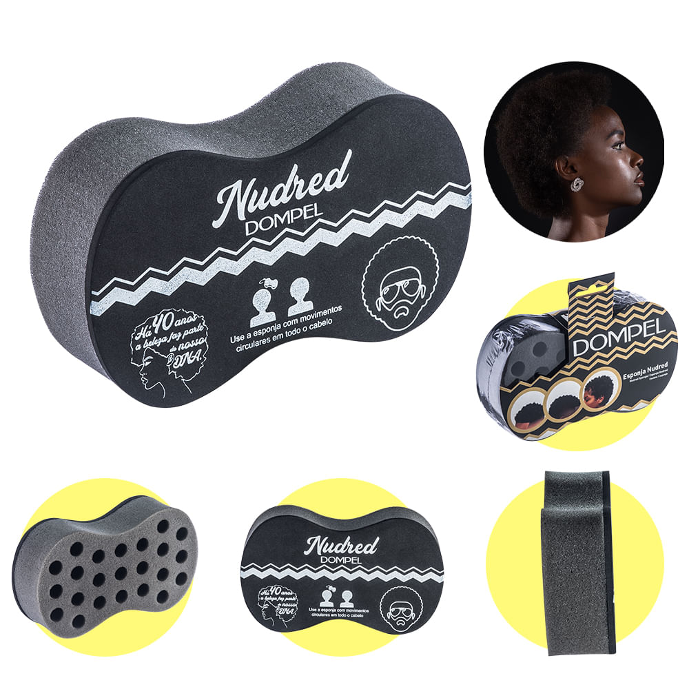 Esponja para Cabelo Crespo Nudred Preto - Dompel